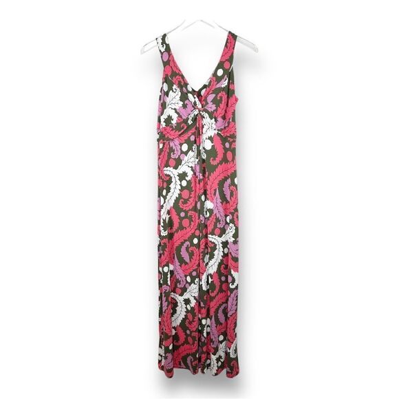 Boden Front Twist Sleeveless Jersey Pink Green Floral Print Maxi Dress Sz 10 - Picture 1 of 12
